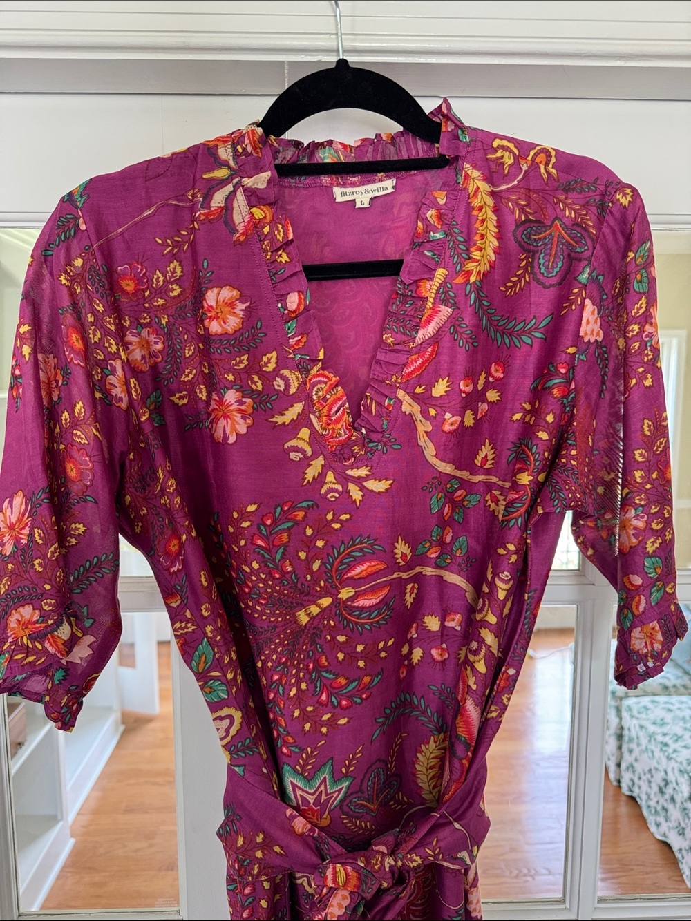 Women’s Magenta Floral Ruffle Collar Maxi Dress - Fitzroy & Willa - Picture 3 of 4